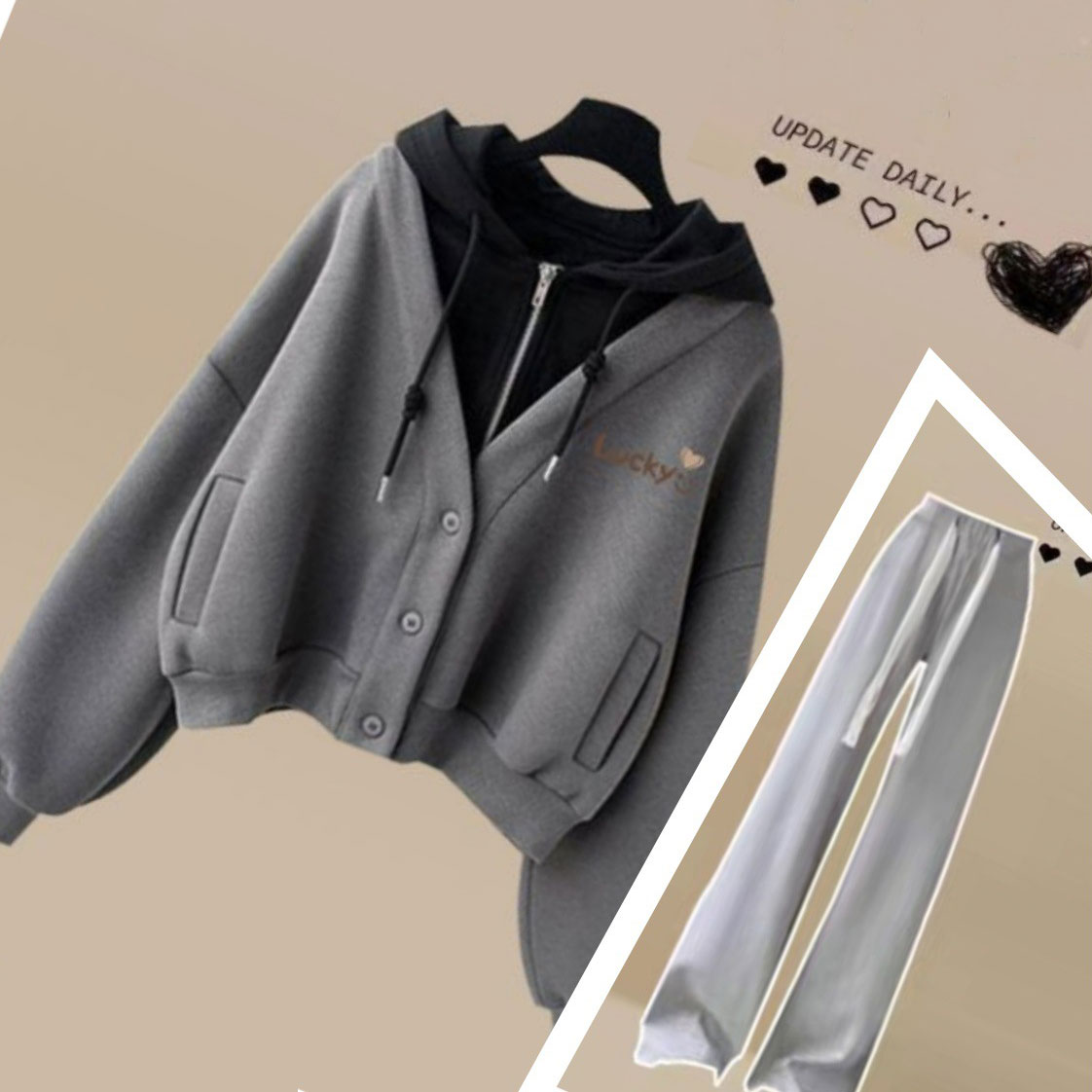 グレー/カーディガン＋グレー/パンツ/2点セット