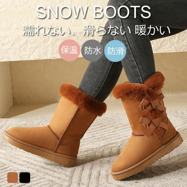 ムートンブーツ レディース 滑らない秋冬ブーツ 大きいサイズ スリッポン式 防滑 防水 滑り止め 防寒 靴 裏ボア 暖かい 雪対応 ショートブーツ ふわふわ お年寄り