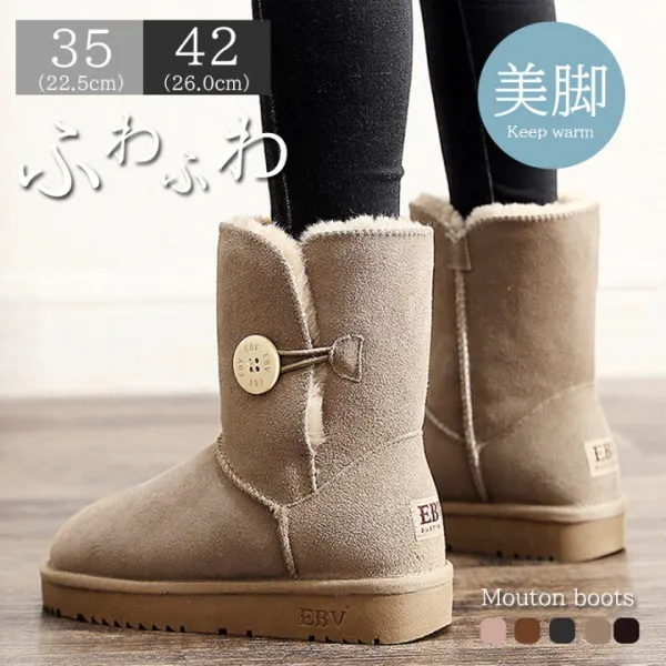 ムートンブーツ 厚底 レディース 本革 スエード  スノーブーツ 裏起毛 無地 ウィンターブーツ ショートブーツ 冬用雪靴 防水 暖かい 滑り止め 疲れにくい 安定感 美脚