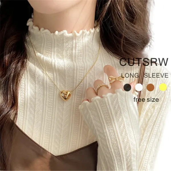 一番安い新作 無地 ニット ハーフネック 長袖 ショート丈 シンプル ニットセーター