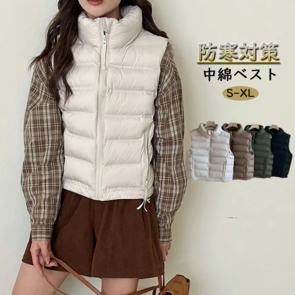 中綿コート ジャケット 中綿ベスト 暖かい レディース 秋冬 中綿ジャケット ダウンベスト ノースリーブ コート ショート丈 キルティングコート おしゃれ 送料無料 ホワイト ブラック