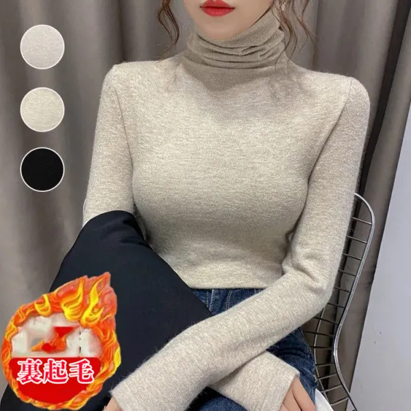 【全5色】ニットセーター長袖ハイネック無地｜着痩せ防寒