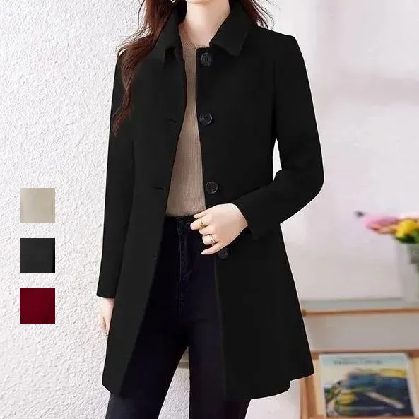 【全3色】コートボタン長袖着痩せ効果無地折り襟｜定番シンプル