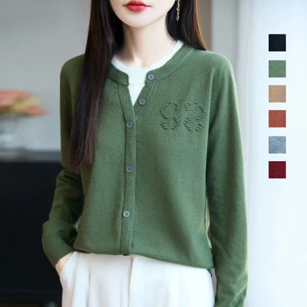 【全6色】 ニットセーター無地ラウンドネック長袖ボタン｜一枚で視線を奪う