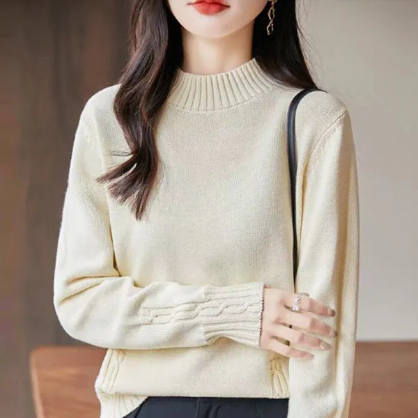 上品な可愛さ フェミニン 長袖 ハーフネック シンプル 無地 ニットセーター