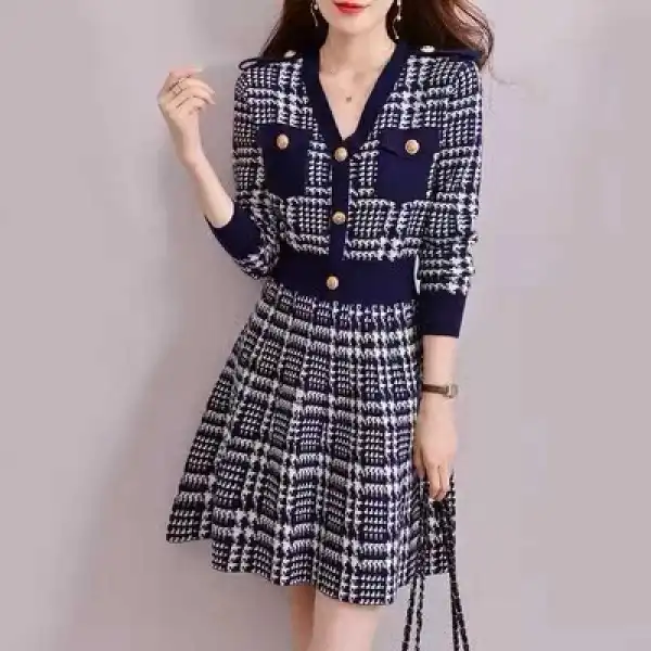 シンプル  ワンピース  ニット  ロングワンピース  Vネック  通勤/OL  普通  気質  新作  おしゃれ / ファッション  レトロ  ミディ丈 / ミディアム丈