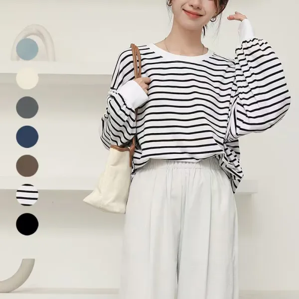 Tシャツ  無地  ランタンスリーブ  コットン  スリムに見える  ゆったり  クルーネック  コットン100%  春夏  新作  レディース