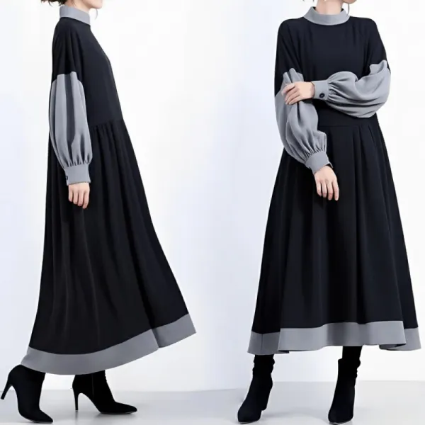 ワンピース  切り替え  スリムに見える  ゆったり  普通  新作  おしゃれ / ファッション  日本風  ミディ丈 / ミディアム丈  バイカラー