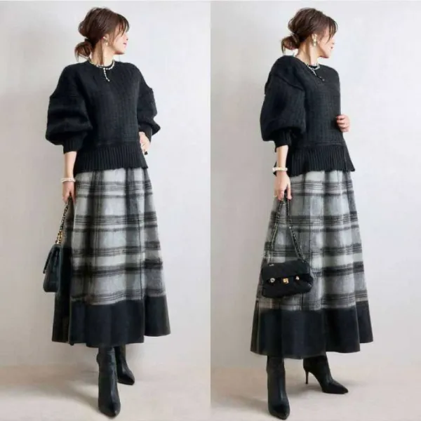 無地  セットアップ  ニット  ニット / セーター  ニットトップス  クルーネック  新作  日本風  【2点セット】