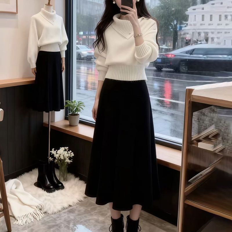 ホワイト/セーター+スカート【2点セット】