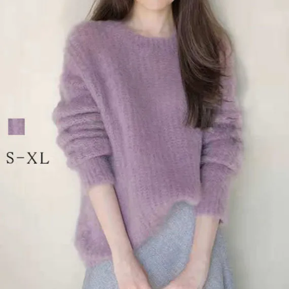 絶対欲しい 起毛感ある スウィート 韓国系  無地 長袖 ラウンド ネックニットセーター