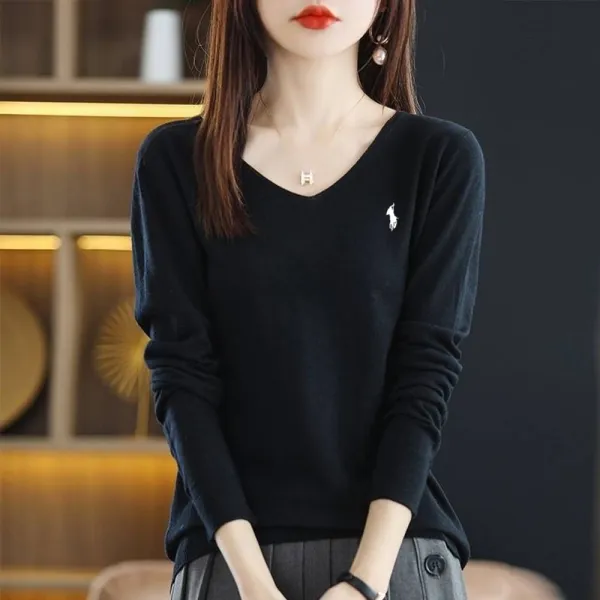 早い者勝ちです! 無地 Vネック プルオーバー 長袖 着痩せ効果 シンプル ニットセーター