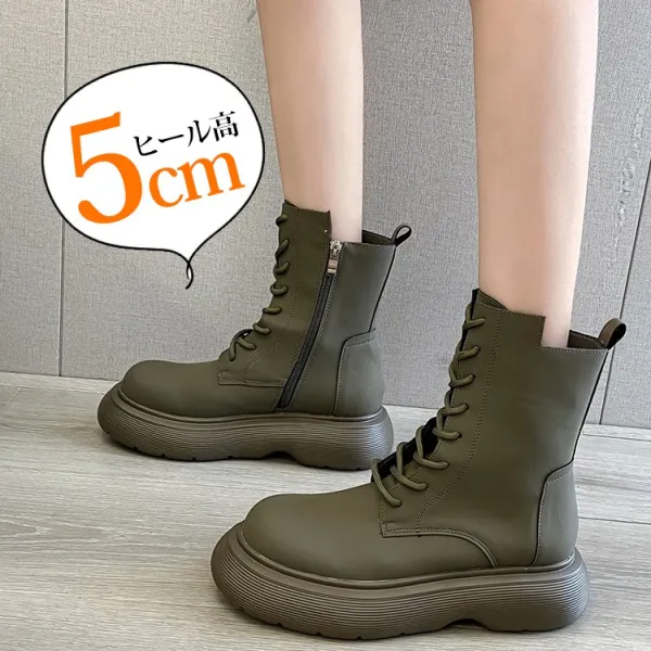 美脚効果バッチリ暖かい厚底レトロ秋冬丸トゥミドルロングブーツ