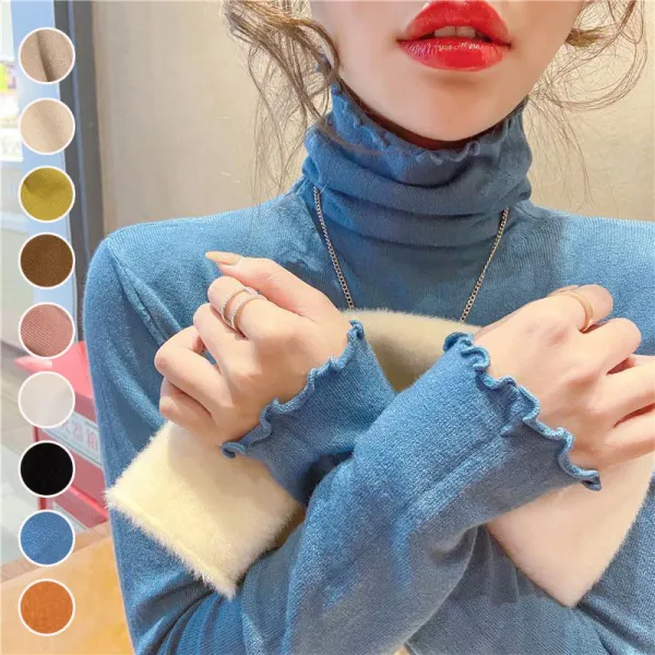 【全9色】ニットセーター無地長袖伸縮性ありハイネック｜着痩せ