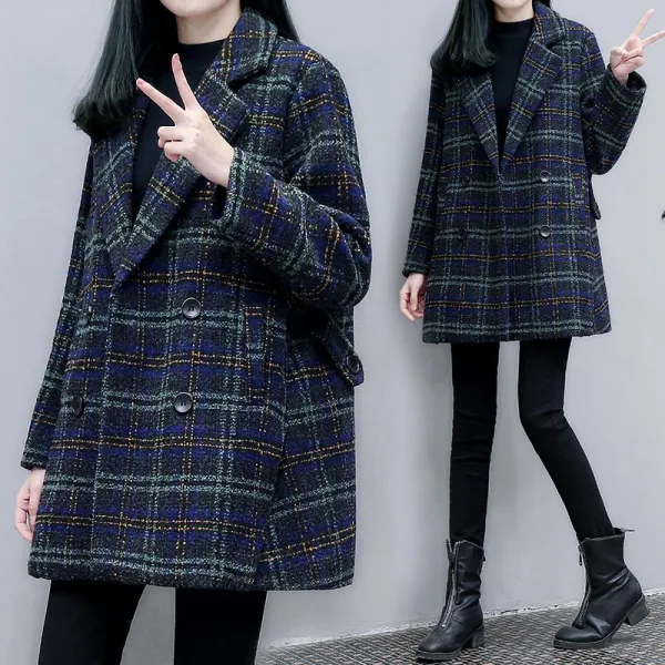 チェック柄  カジュアル  スーツ / ジャケット  アウター  コート  裏起毛  コットン  ラシャ  ゆったり  春秋  気質  新作  レディース