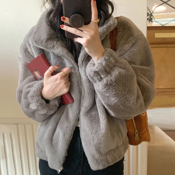 カジュアル  フェイクファー  アウター  長袖  どんなスタイルにも合う  ゆったり  スタンドネック  暖かい  レトロ  フレンチスタイル  レディース