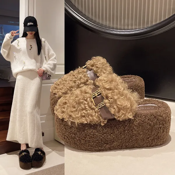 ファー  革紐  コットン  フリース（裏起毛）  冬  厚底  バックル  M  新作  秋冬シーズン  レディース