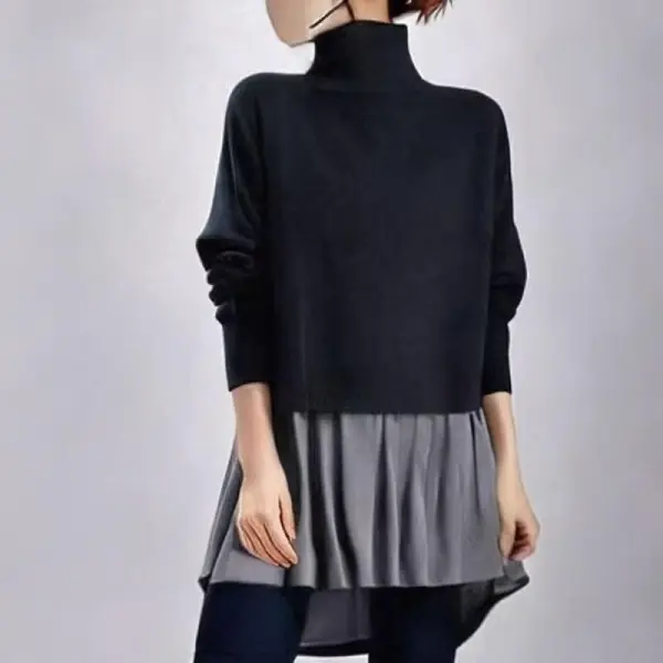 タートルネック  フェイクレイヤード  新作  日本風  バイカラー