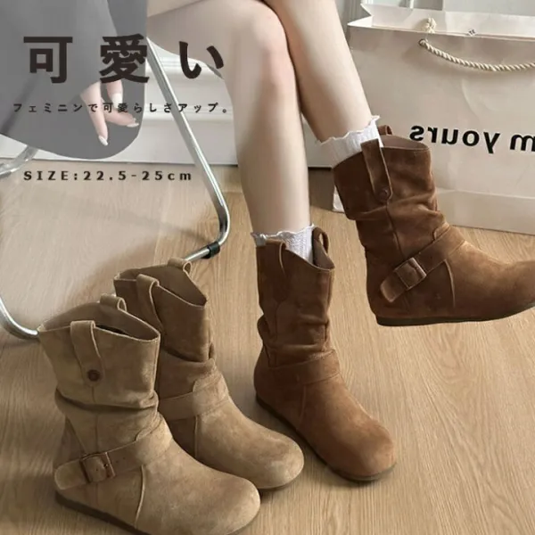 ブーツ レディース エンジニアブーツ 秋 冬 ローヒール ミドル丈 ショー地ブーツ スエード調 ブーツ カジュアル 疲れない 履きやすい 痛くない 疲れにくい 歩きやすい おしゃれ 4cm