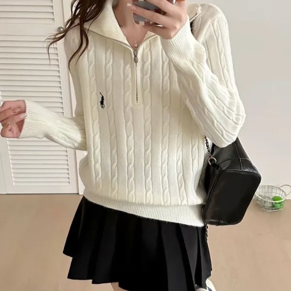 ニットセーター |買わなきゃ損 長袖  刺繍 POLOネック 無地 トップス