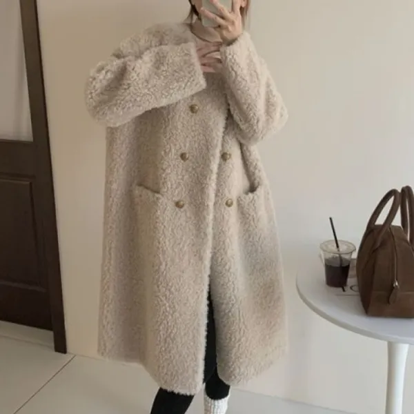 『大人が着たいアイテム』シンプルファッションダブルブレスト無地長袖コート