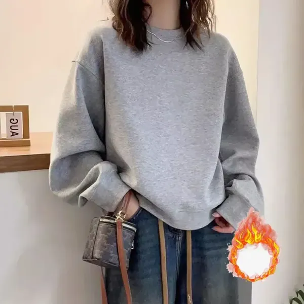 「着回しのコツ」無地ショート丈ラウンドネック長袖プルオーバーカジュアルTシャツ