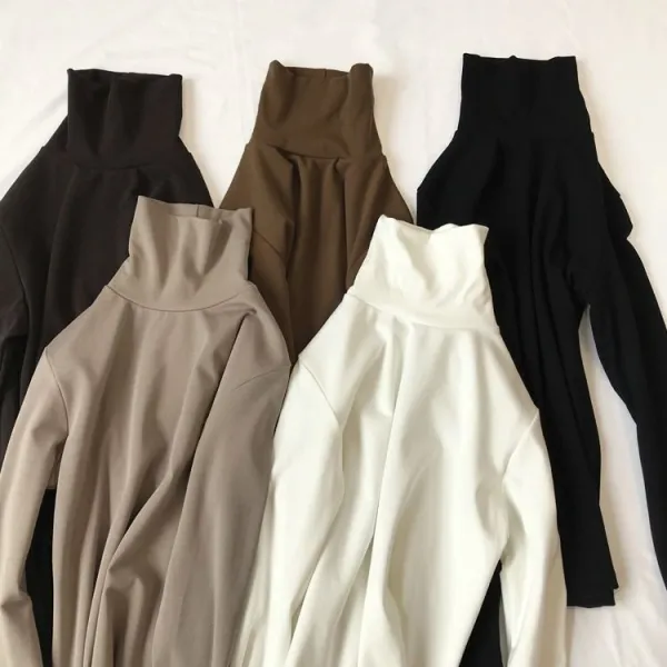 インナーとしてもおすすめ人気上昇中体型をカバーシンプル20~40代ハーフネックハイネックラウンドネックレディース春秋カジュアルＴシャツ