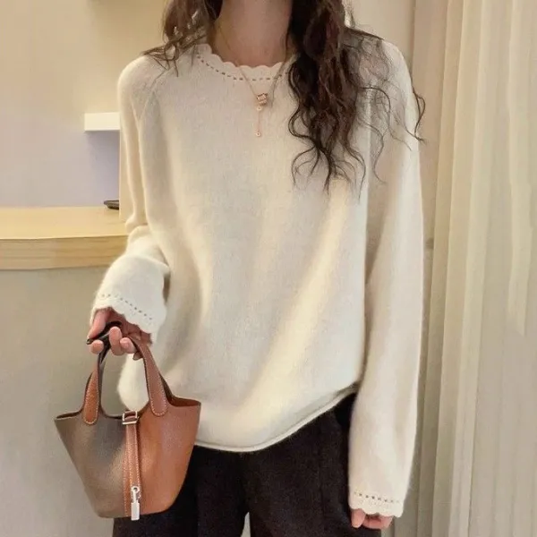 新作10%OFF新作発売！平日柔軟加工長袖無地ラウンドネックエレガントニットセーター