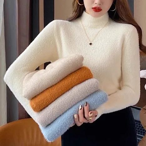 新作10%OFFリピー数高ハーフネック平日長袖着痩せ効果無地ニットセーター