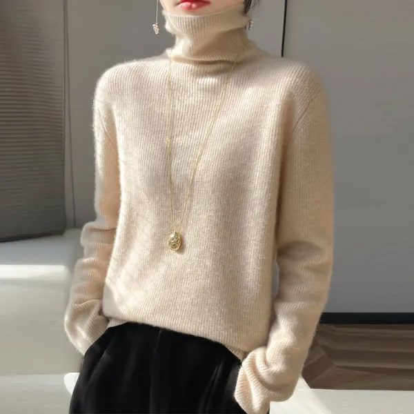 人気上昇中プルオーバー長袖ハイネックニット無地シンプルニット・セーター