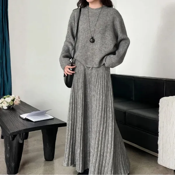 ［ SET ］ルーズフィットダメージニット×ロングスカートセット