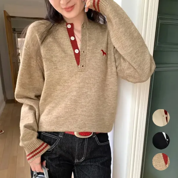 【全3色】ニット刺繡混色ボタンプールオーバー