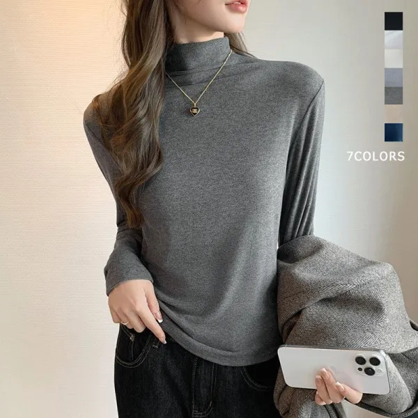 【全7色】Tシャツ無地ハーフネック長袖プルオーバー | 楽で暖かく