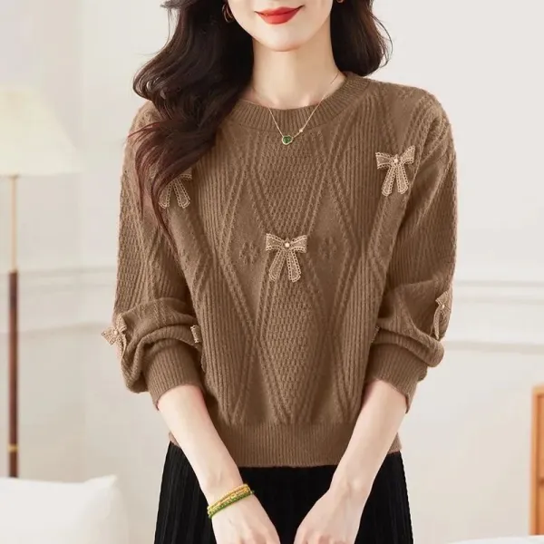 【全4色】ニットセーターランドネックリボン厚手防寒