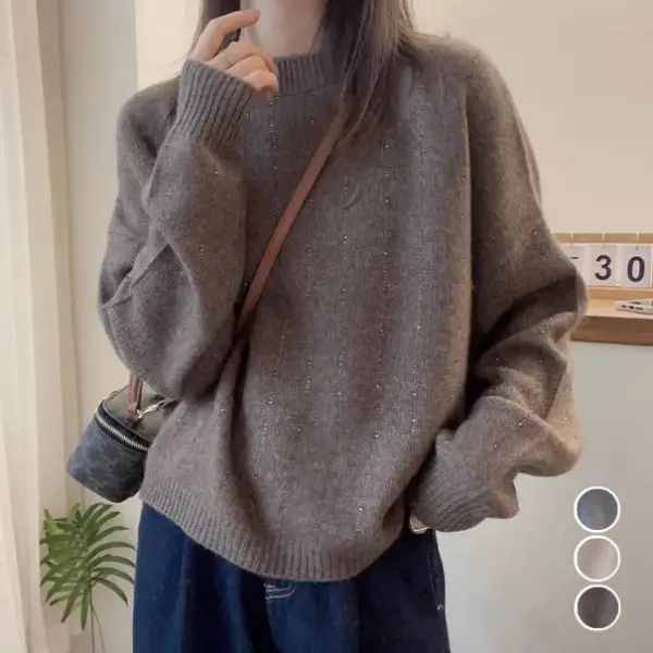 【全3色】セーターラウンドネック長袖プルオーバー｜体型カバー