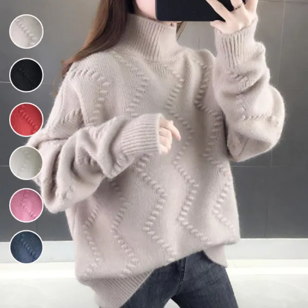 【全6色】ニットセーター長袖ハイネック無地防寒｜快適ゆったり