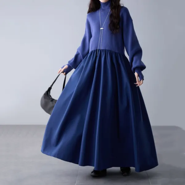 【全4色】ニットワンピース無地 Aライン長袖ハイネック | 新作発売！