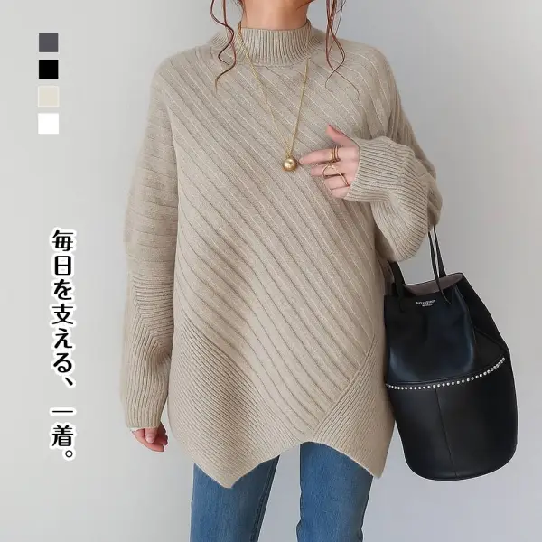 お買い得！ ドルマンスリーブ 長袖 無地 ハイネック イレギュラー カジュアル ニットセーター