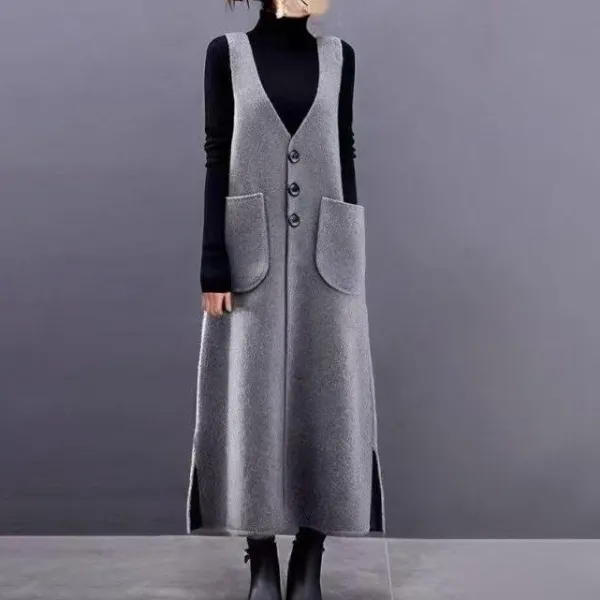 一番安い新作 ノースリーブ ボタン ポケット付き 無地 Aライン シンプル ワンピース