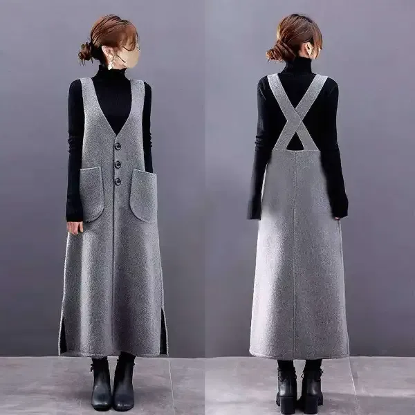 一番安い新作 ノースリーブ ボタン ポケット付き 無地 Aライン シンプル ワンピース