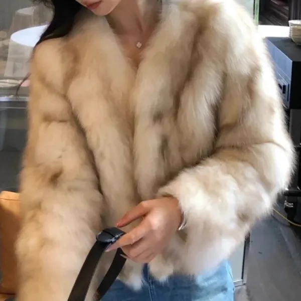 新作10%OFF好評発売中流行の予感フェミニンフェイクファーVネック長袖アウターコート