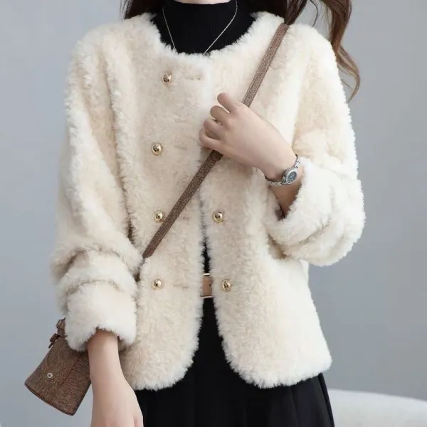 新作10%OFF好評発売中ダブルブレスト無地ボタン長袖ラウンドネック韓国系コート