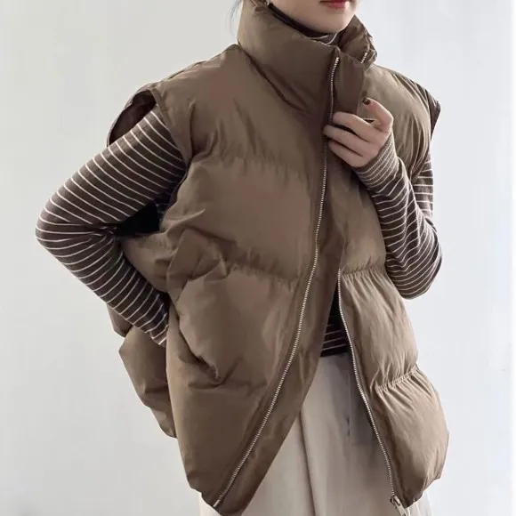 新作10%OFF女性らしさ全開ファスナーノースリーブ無地ビックシルエットスタンドネック韓国系ベスト