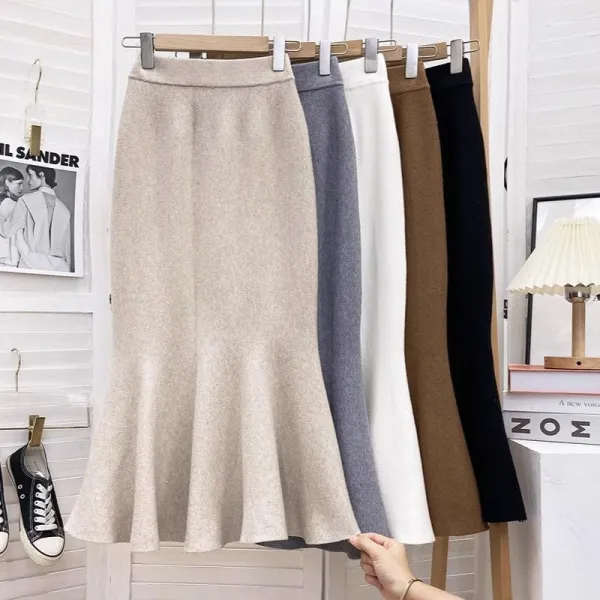 新商品スリム 無地 ニット マーメイド 中長 韓国系 スカート
