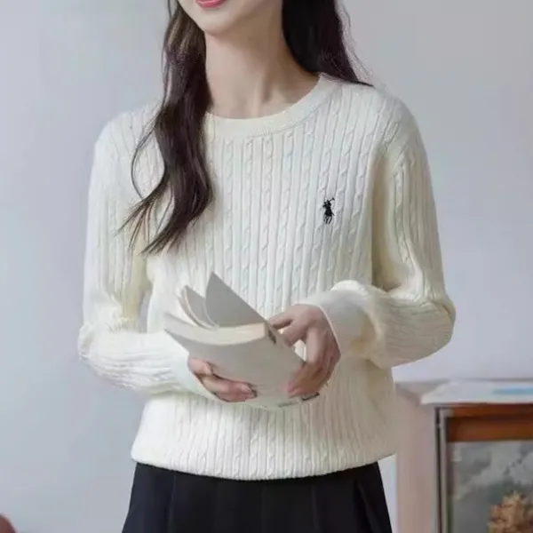 【全4色】ニットセーター無地ラウンドネック長袖｜通勤着痩せ