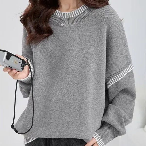 【全6色】セーター無地ラウンドネックプルオーバー長袖｜着痩せ防寒