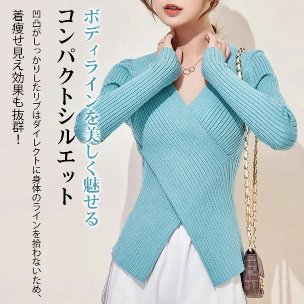 【全6色】ニットセーターVネック長袖切り替え無地 | 見逃し厳禁