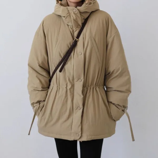 中綿コートフード付き ジッパー ボタン  | ファッション感満々