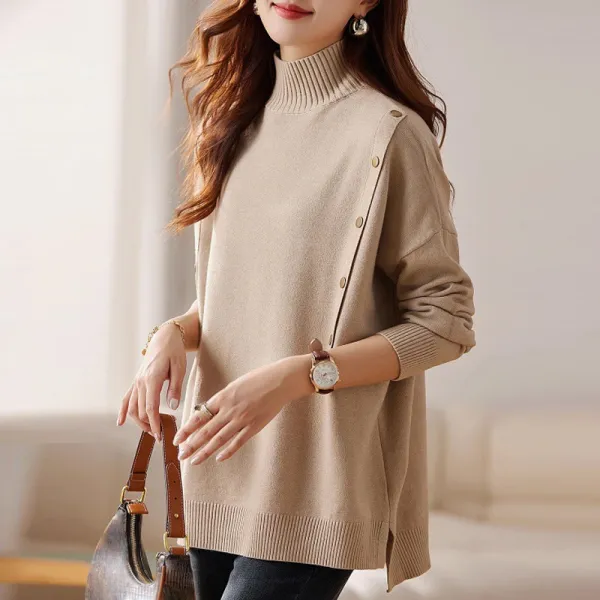 ニットセーター無地ハイネック長袖|女性に大人気