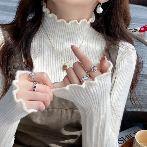 コーデの主役に！ 長袖 ショート丈 ニット 無地  ハーフネック ファッション ニットセーター